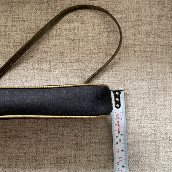 Kate Spade vintage black cloth shoulder bag/purse with green leather trim. - Picture 5 of 14